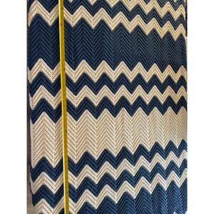 Handmade Crochet Chevron Blanket Blue Cream 81x42